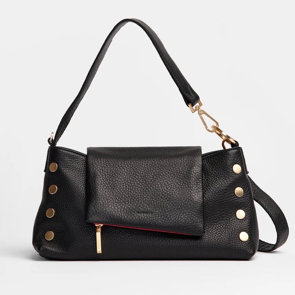 Hammitt Black Leather Shoulder Bag with Gold Studs - Picture 2 of 7